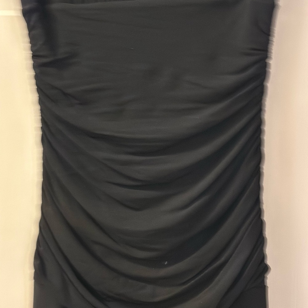 BCBGMaxAzria Black Strapless Ruched Bodycon Dress